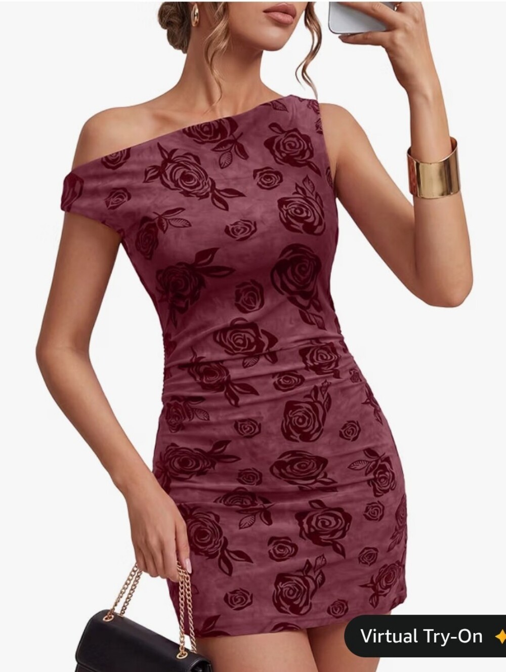 Trendy Queen Flocked Rose Mini Dress M Medium